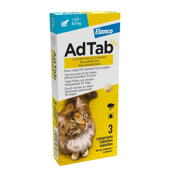AdTab 48 mg kauwtabletten voor katten (>2,0-8,0 kg)