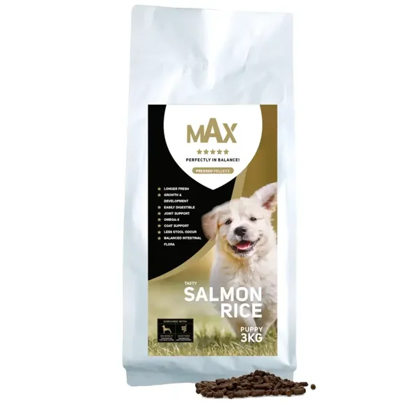 Max Puppy Geperste Brokken Zalm & Rijst 3 kg of 12 KG