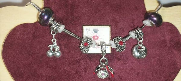 Parure Collier + Bracelet Style Pandora Rouge