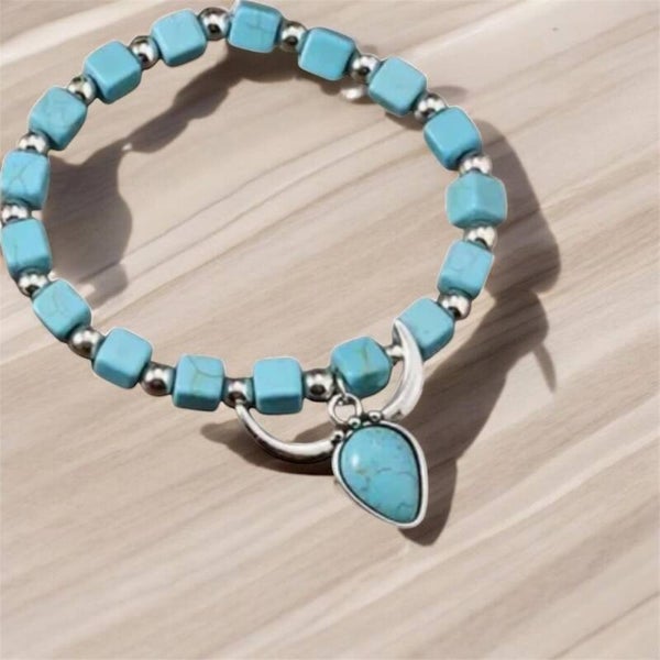 Bull head turquoise beaded marbled bracelet