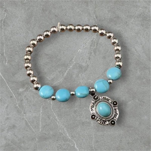 four point turquoise beaded marbled bracelet
