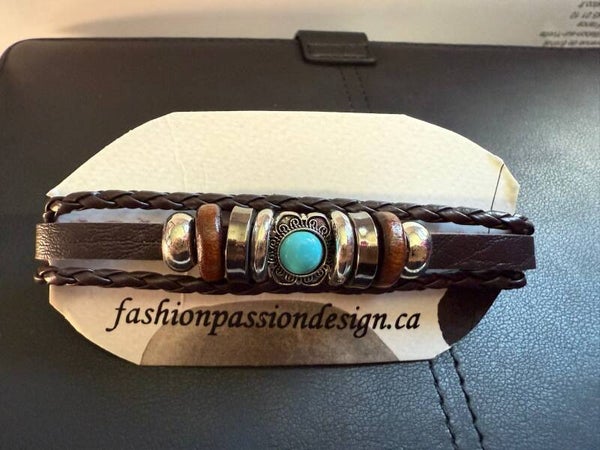 Beaded leather bracelet with braids