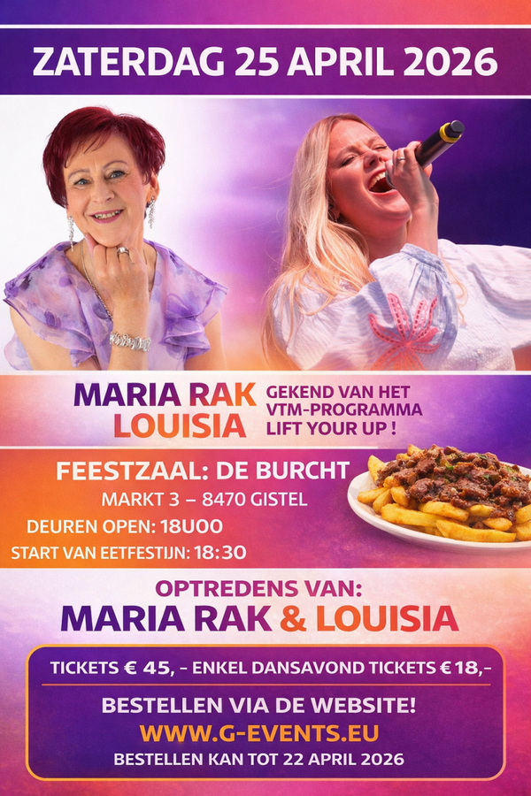 ZANG EN DANSAVOND - MET OPTREDEN VAN MARIA RAK | LOUISIA - ZATERDAG 25 APRIL 2026 - ENKEL DANSAVOND TICKET