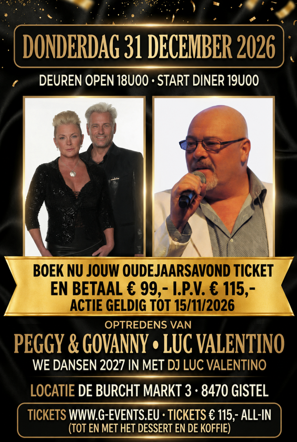 31/12/2026: Oudejaarsavond 2026 Gistel  - ALL IN: € 115,- GARNAALKROKETTEN