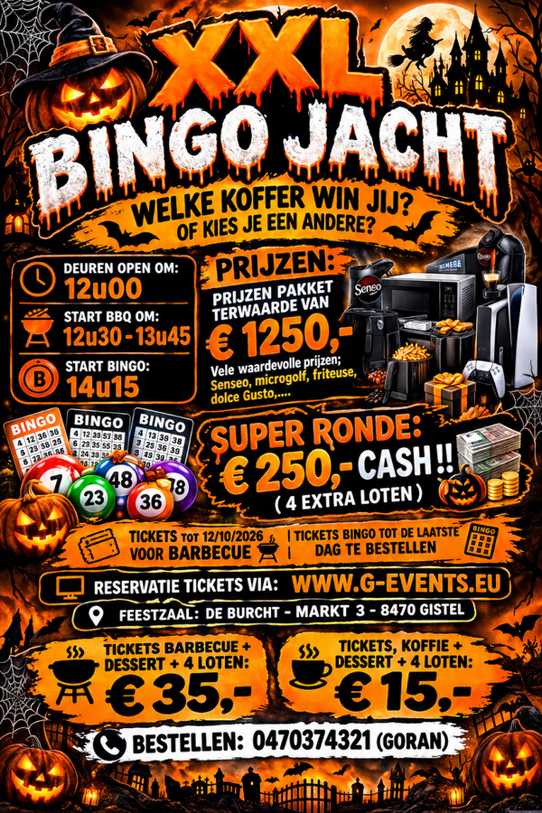 ZONDAG 18 OKTOBER 2026: ONLY - XXL BINGO (+ BBQ)