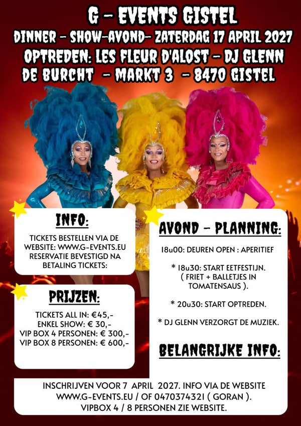 ZATERDAG 17 APRIL 2027: LES FLEURS D'ALOST- + BALLETJES IN TOMATENSAUS + FRIETJES - VIPBOX 8 PERSONEN