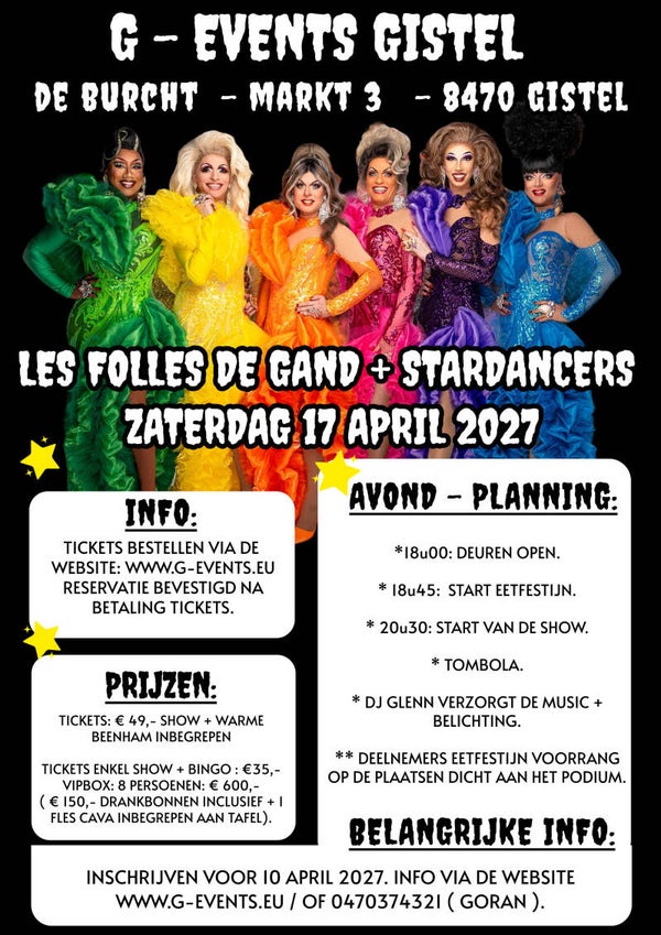 ZATERDAG 17 APRIL 2027: LES FOLLES DE GAND IS BACK - + WARME BEENHAM - VIPBOX 4 PERSONEN