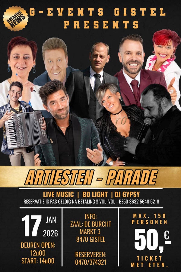 ARTIESTEN PARADE 17 JANUARI 2026 ( FORMULE MET ETEN ).