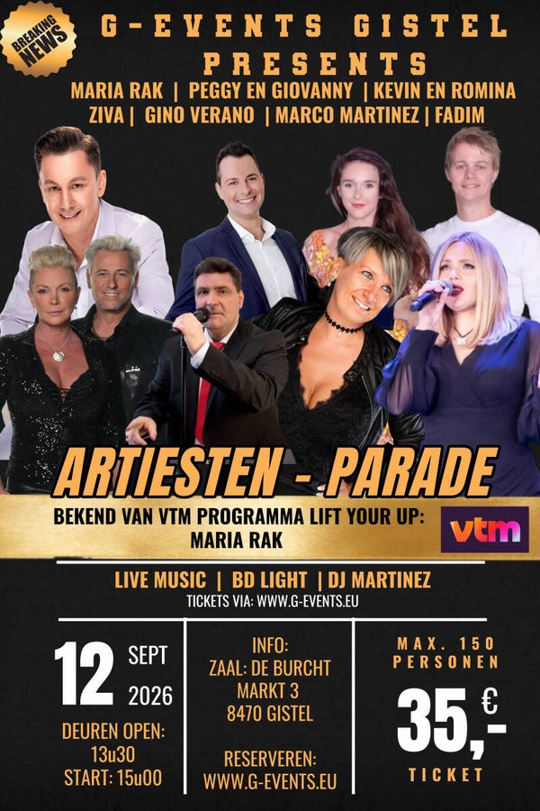 Artiestenparade:  ZATERDAG 12/9/2026