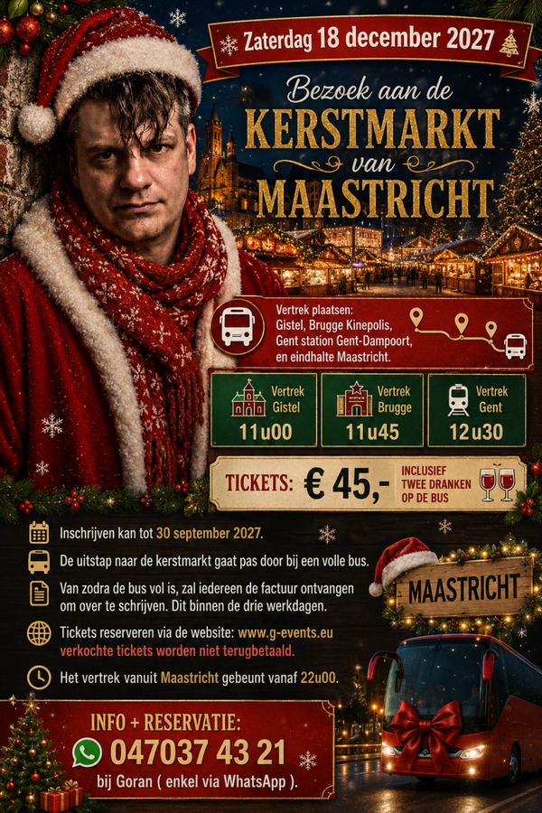 Daguitstap kerstmarkt Maastricht - ZATERDAG 18 DECEMBER 2027