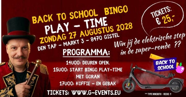 BINGO-PLAYTIME MET GORAN : ZONDAG 27 - AUGUSTUS 2028