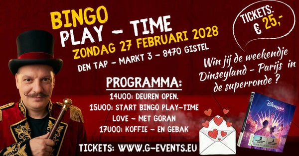BINGO-PLAYTIME MET GORAN : ZONDAG 27 - FEBRUARI 2028