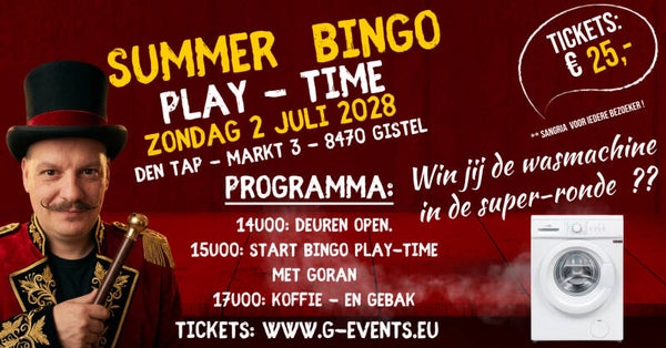 BINGO-PLAYTIME MET GORAN : ZONDAG 2 - JULI 2028
