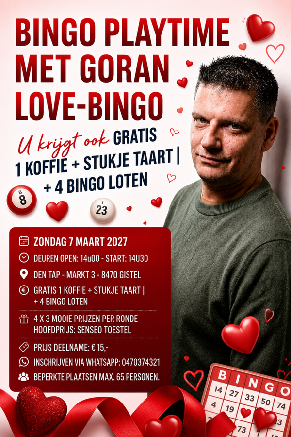 LOVE BINGO PLAY-TIME: ZONDAG 7 MAART 2027