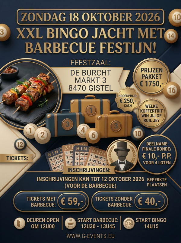 ZONDAG 18 OKTOBER 2026: ONLY - XXL BINGO (+ BBQ)