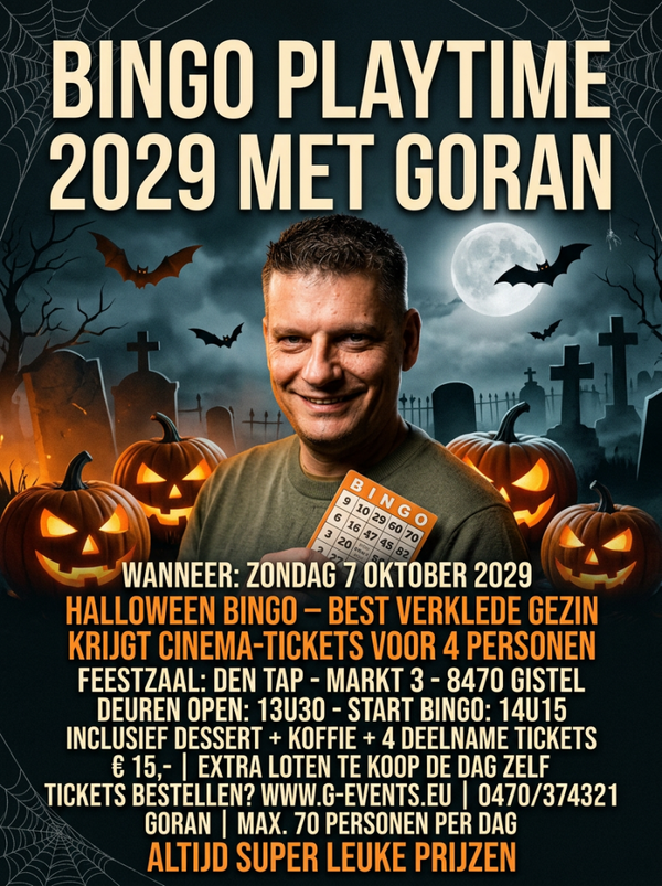 HALLOWEEN BINGO PLAYTIME MET GORAN - ZONDAG 7 NOVEMBER 2029
