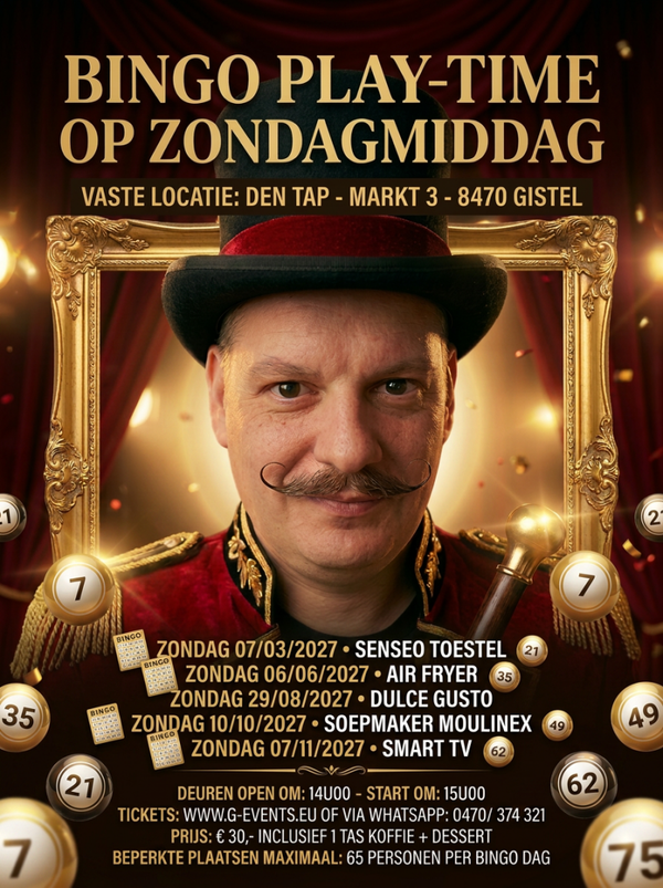 BINGO PLAY-TIME: ZONDAG 29 AUGUSTUS 2027