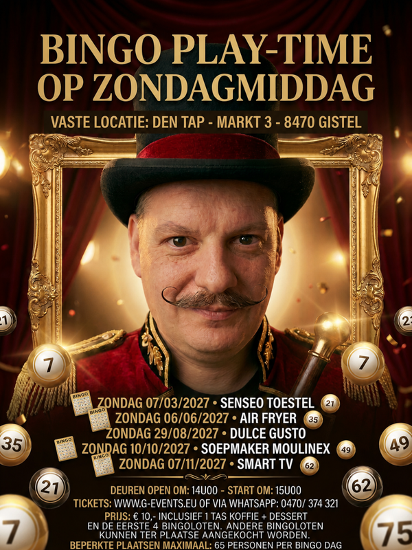 BINGO PLAY-TIME: ZONDAG 6 JUNI 2027