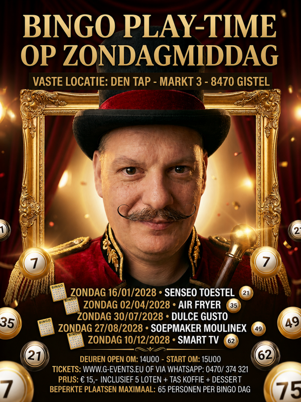 BINGO-PLAYTIME MET GORAN : ZONDAG 2  APRIL 2028