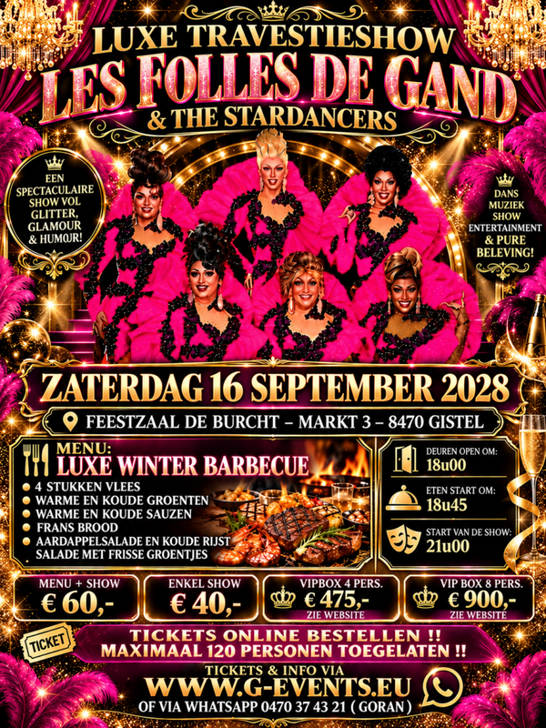 ZATERDAG 16 SEPTEMBER 2028 - LES FOLLES DE GAND 30 JARIG BESTAAN