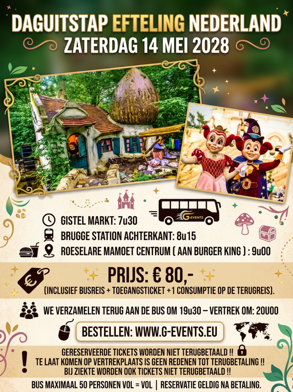 DAGUITSTAP EFTELING NEDERLAND - ZATERDAG 14 MEI 2028
