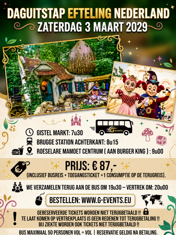 DAGUITSTAP - EFTELING: ZATERDAG 3 MAART 2029