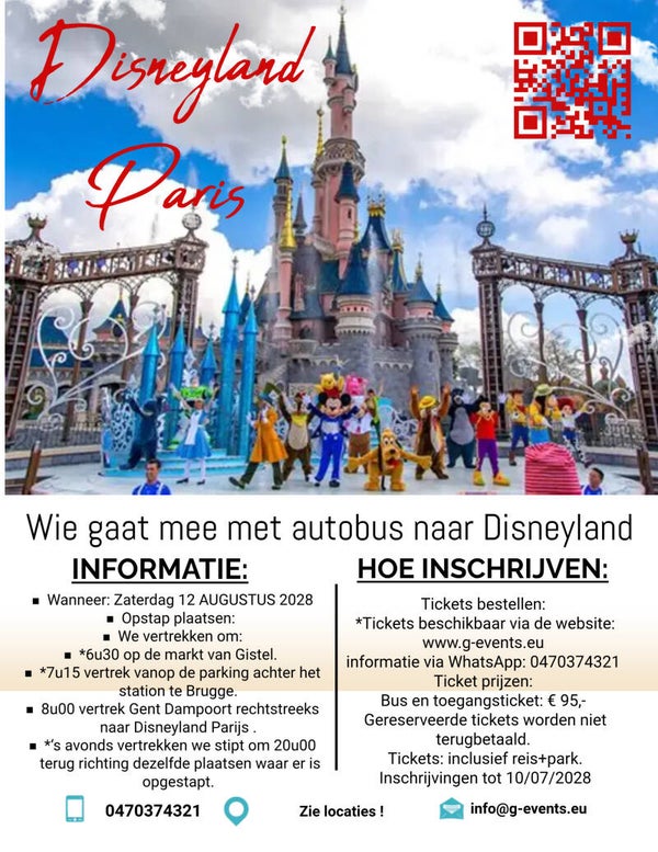 ZATERDAG 12 AUGUSTUS 2028 - DAGUITSTAP DISNEYLAND PARIS
