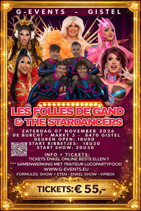 Les Folles de Gand 2026 -  07/11/2026 TICKET RIBBETJES + FRIET & SHOW  VIPBOX 4 PERSONEN