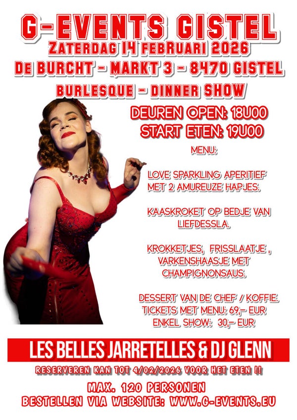 Valentijn Diner + show-avond 14/2/2026 -TICKETS: 69,-€
