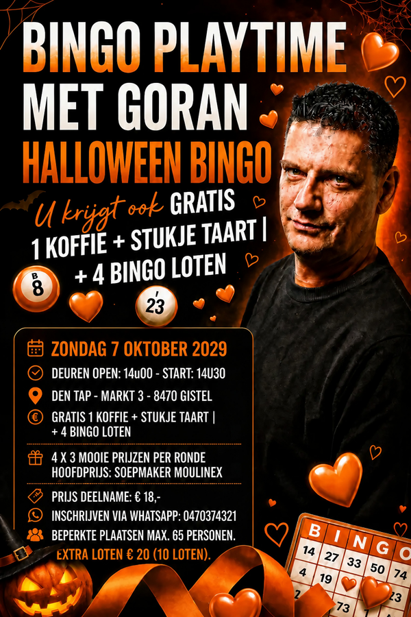 HALLOWEEN BINGO PLAYTIME MET GORAN - ZONDAG 7 NOVEMBER 2029