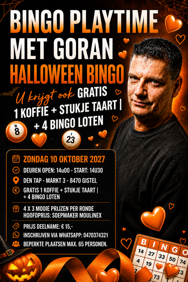 HALLOWEEN BINGO PLAY-TIME: ZONDAG 10 OKTOBER 2027