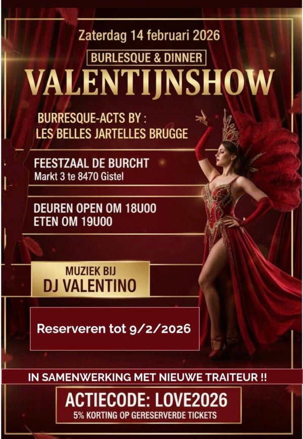 Valentijn show/ Dans -avond 14/2/2026 -TICKETS: € 30,- ALLEEN SHOW