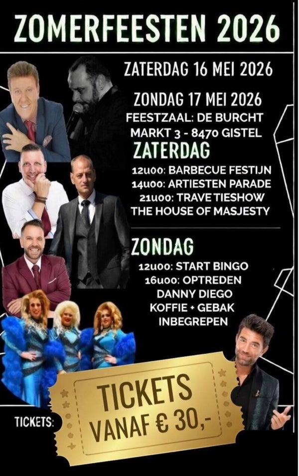 ZOMERFEESTEN 2026: ZATERDAG 16/5/2026 (ENKEL SHOW TICKET).