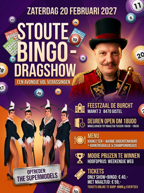 ZATERDAG 20 FEBRUARI 2027: DE STOUTE BINGO - DINERSHOW