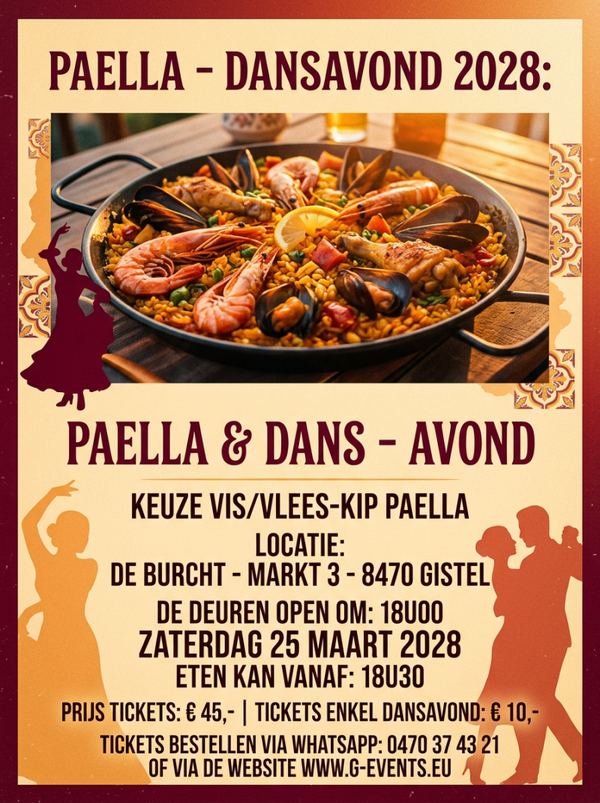 PAELLA VLEES|KIP -2028 - ZATERDAG 25 MAART 2028