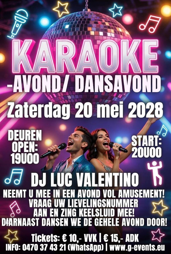 ZATERDAG 20 MEI 2028: KARAOKE - AVOND