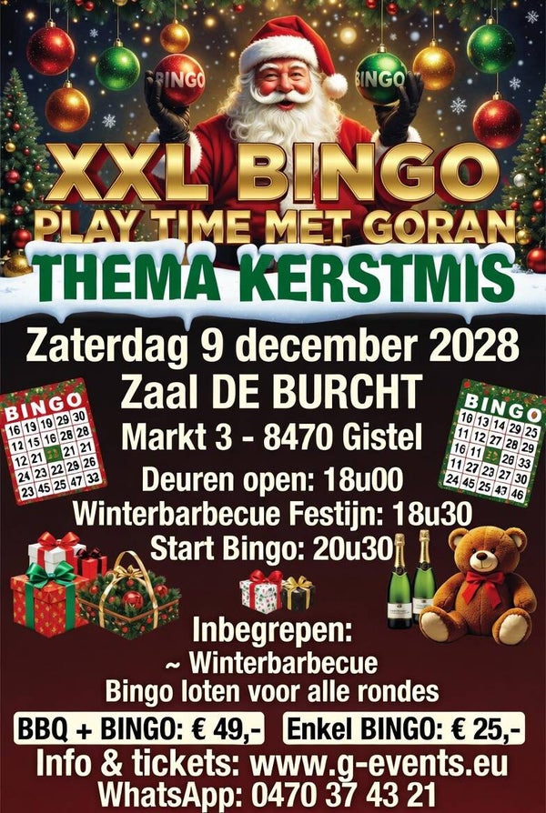 BINGO-PLAYTIME MET GORAN : ZATERDAG 09 - DECEMBER 2028