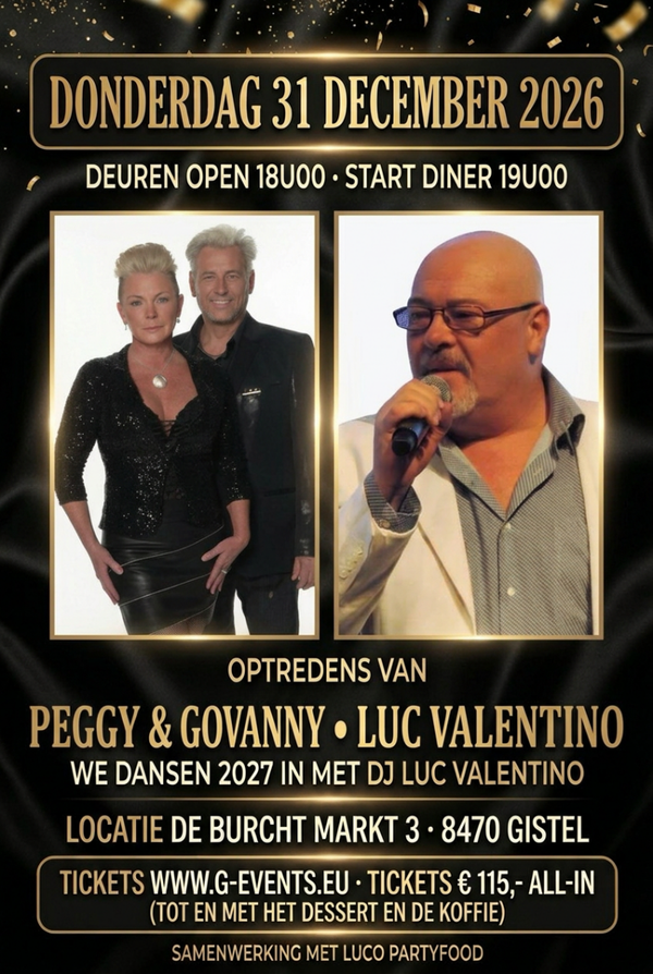 31/12/2026: Oudejaarsavond 2026 Gistel  - ALL IN: € 115,- (MELOEN + GANDAHAM). LUXE VIP BEHANDELLING