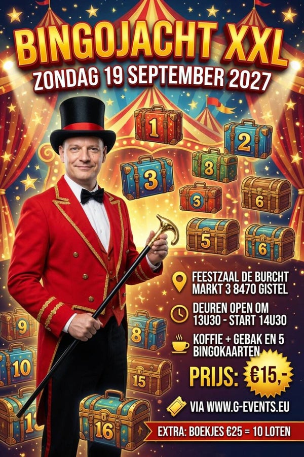 ZONDAG 19 SEPTEMBER 2027: LUXE BINGO - MIDDAG + KOFFIE & GEBAK