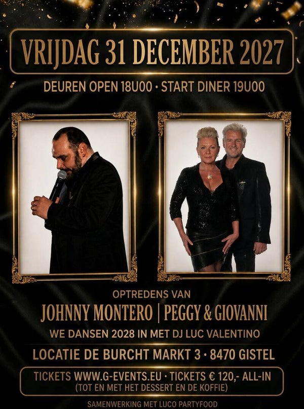 VRIJDAG 31 DECEMBER 2027: OUDEJAARSAVOND DINERSHOW - VOORGERECHT: GARNAALKROKKETJES - LUXE VIP BEHANDELING