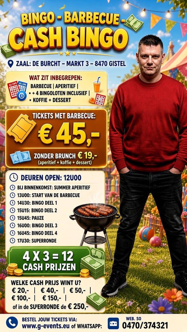 BARBECUE - CASH BINGO : ZONDAG 27 AUGUSTUS 2028