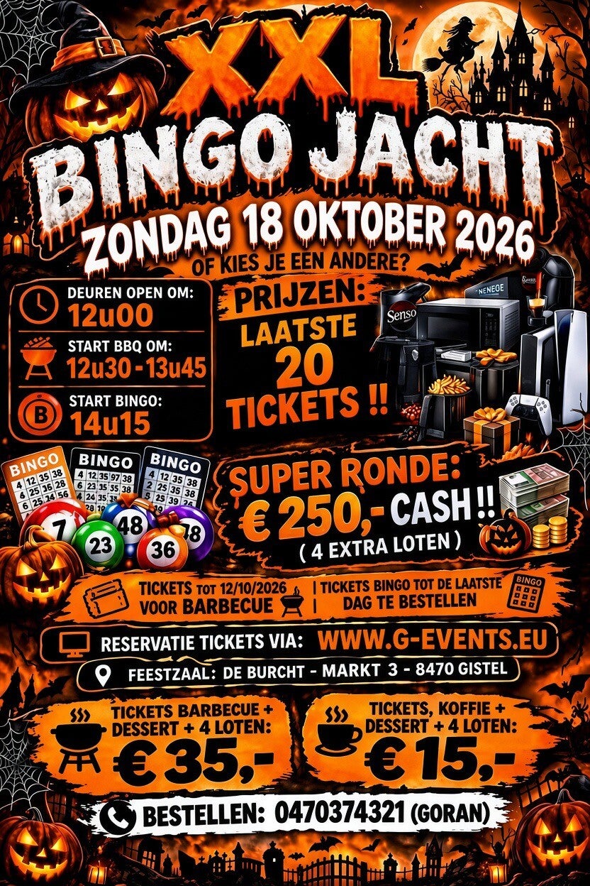 ZONDAG 18 OKTOBER 2026: ONLY - XXL BINGO (+ BBQ)