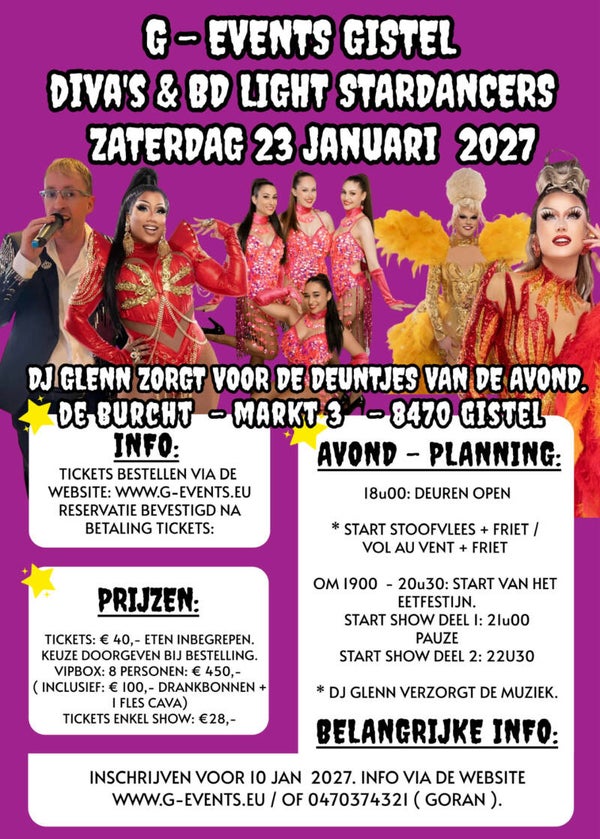 ZATERDAG 23/01/2027:  QUEENS ON TOUR  + EETFESTIJN STOOFVLEES + FRIET