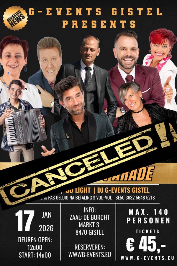 ARTIESTEN PARADE 17 JAN 2026 - ANNULATIE !!