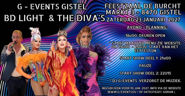 ZATERDAG 23 JANUARI 2027: BD-LIGHT & THE DIVA'S - DINER+ SHOW TICKET
