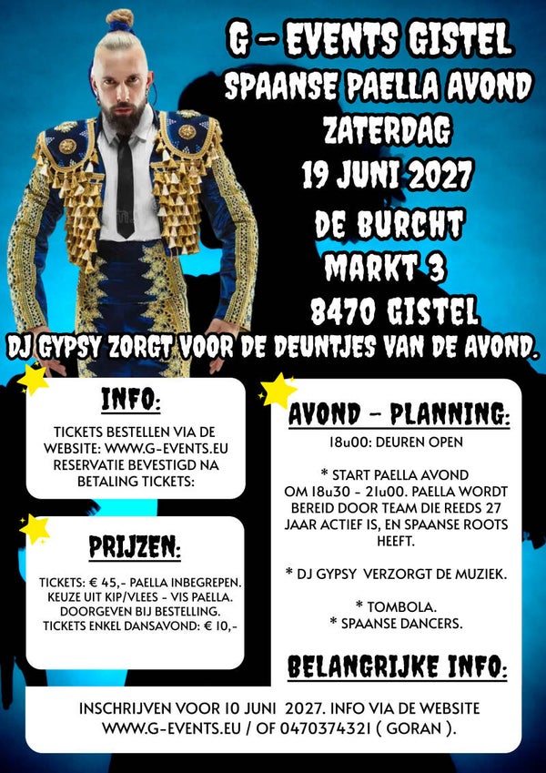 ZATERDAG 19 JUNI 2027: SPAANSE AVOND ENKEL DANSAVOND TICKET