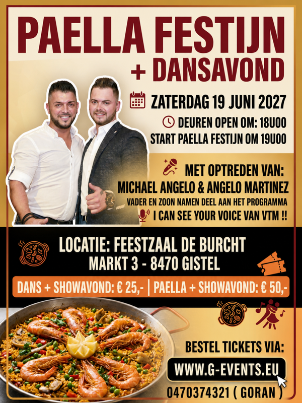 ZATERDAG 19 JUNI 2027: PAELLA AVOND + DANS EN ZANG.
