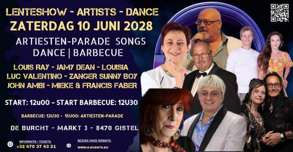 ZATERDAG 10 JUNI 2028:  - BARBECUE + ARTIESTENPARADE + DANSAVOND