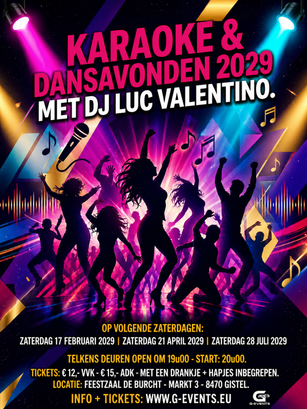 KARAOKE + DANSAVOND - ZATERDAG 21 APRIL 2029
