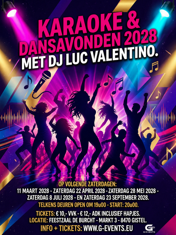 KARAOKE - DANSAVOND: ZATERDAG 11  MAART 2028